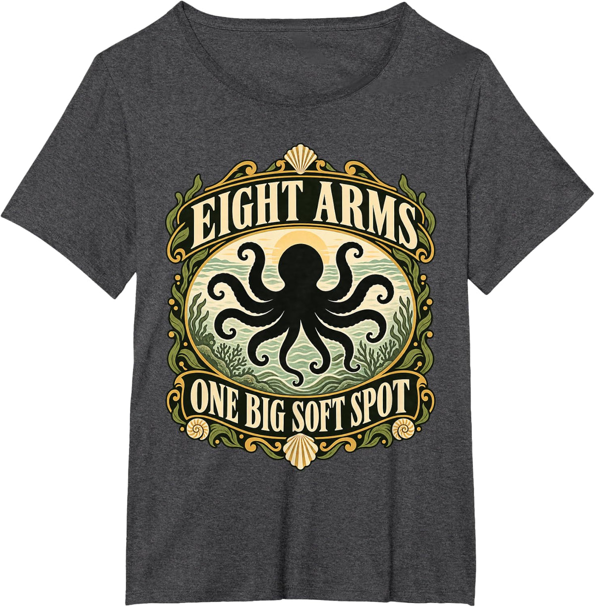Eight Arms One Big Soft Spot Octopus Lovers T-Shirt - Dark Heather Grey