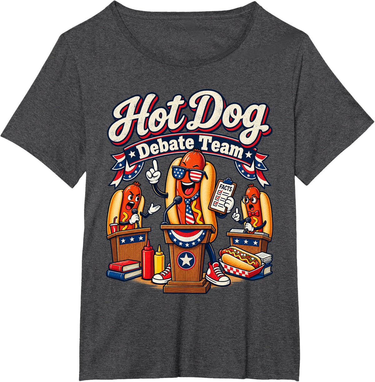 Hot Dog Debate Team Funny Political Debater Vote Speech T-Shirt - Dark Heather Grey