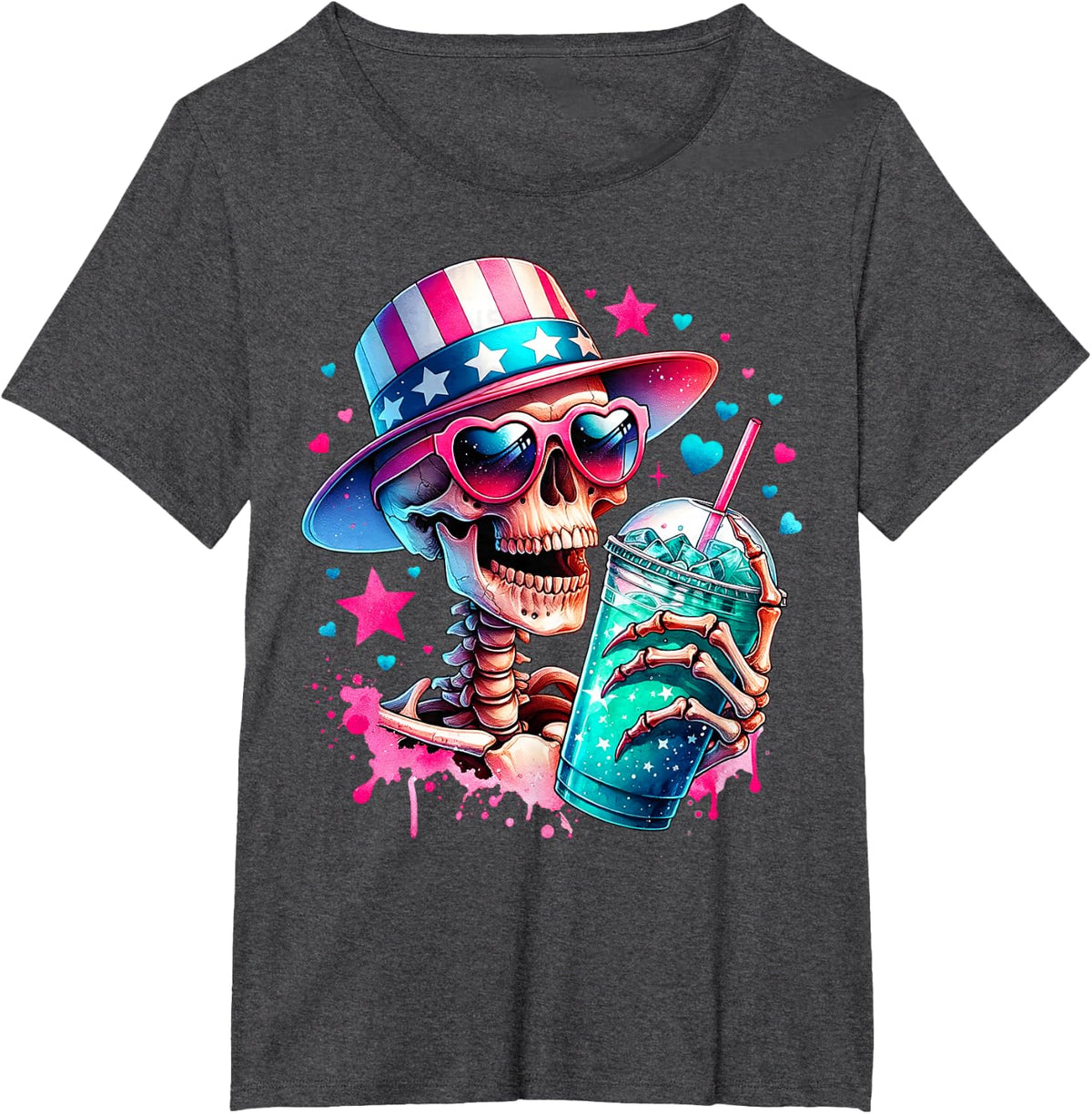 4th of July Skeleton Retro Trendy Mom Skull Mama Life Summer T-Shirt - Dark Heather Grey
