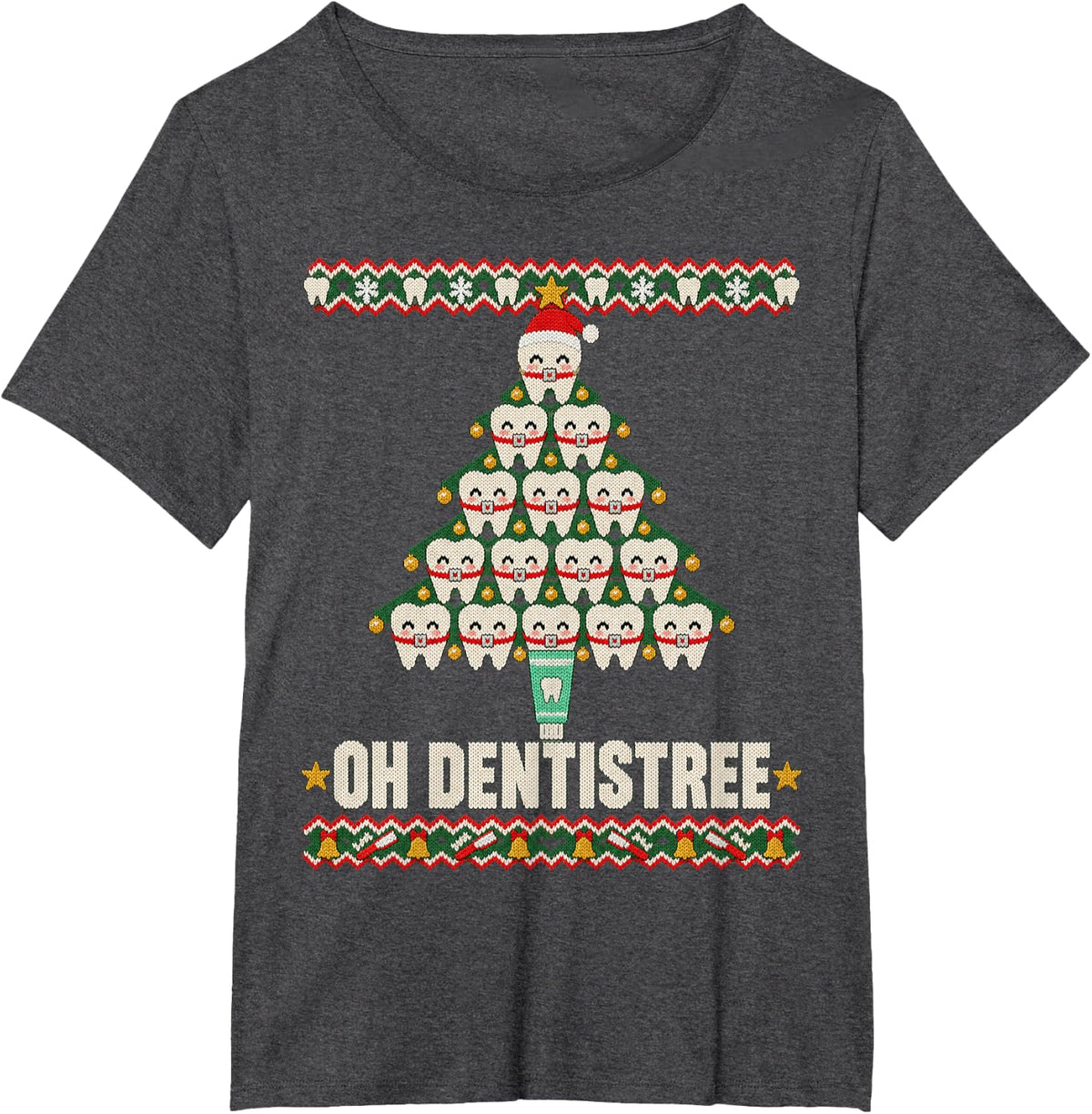 Oh Dentistree Christmas Tree Dental Hygiene Ugly Sweater T-Shirt - Dark Heather Grey