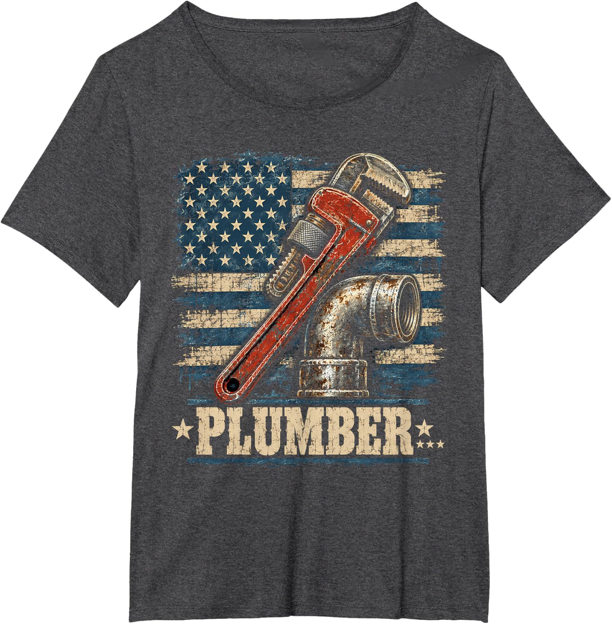 Plumber Pipe Wrench American Vintage T-Shirt - Dark Heather Grey
