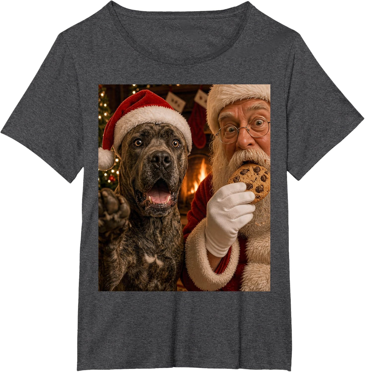 Cane Corso Selfie Santa Cookie Ugly Christmas Funny Dog T-Shirt - Dark Heather Grey