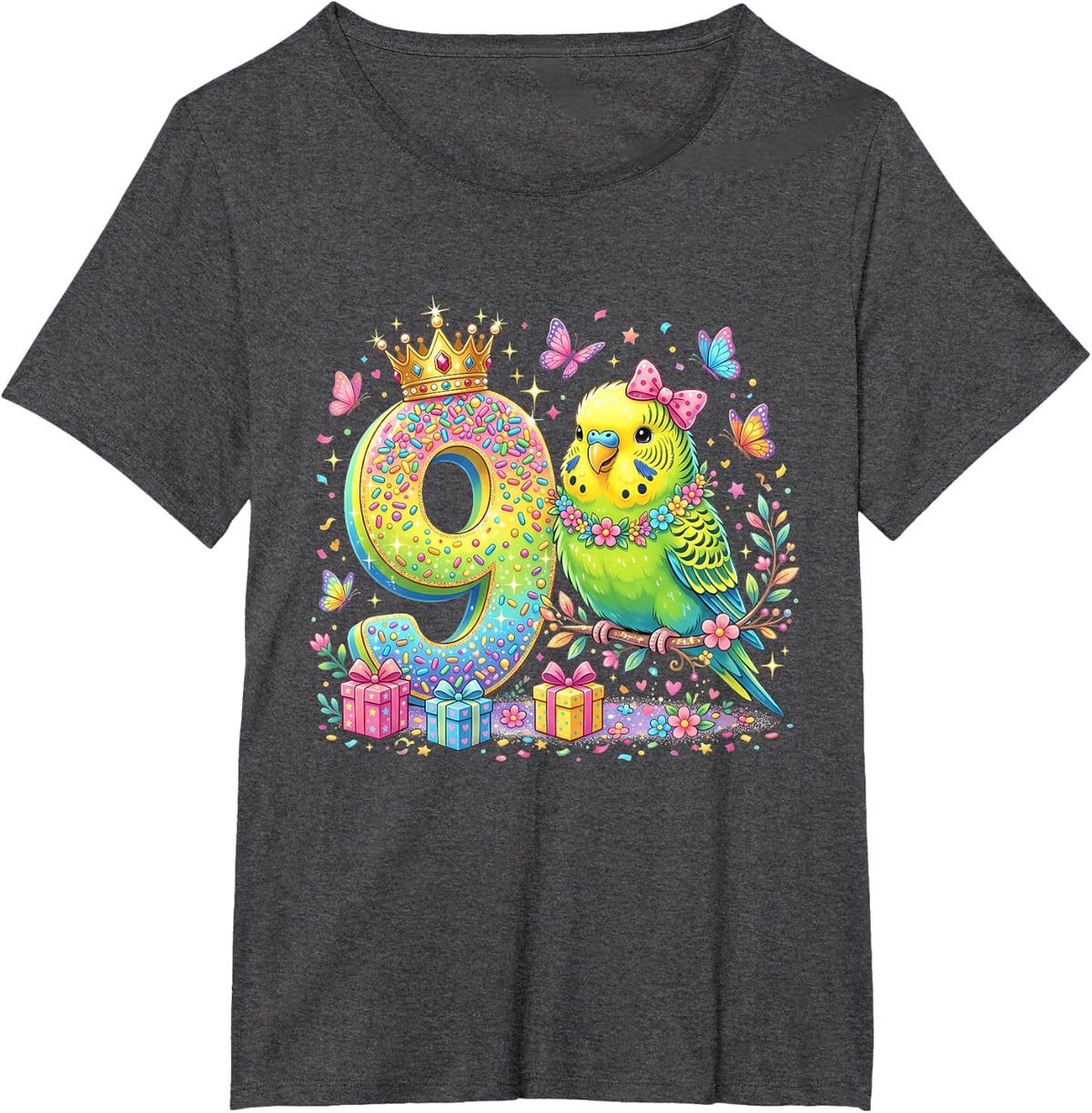 9 Years Old Budgie 9th Birthday T-Shirt - Dark Heather Grey