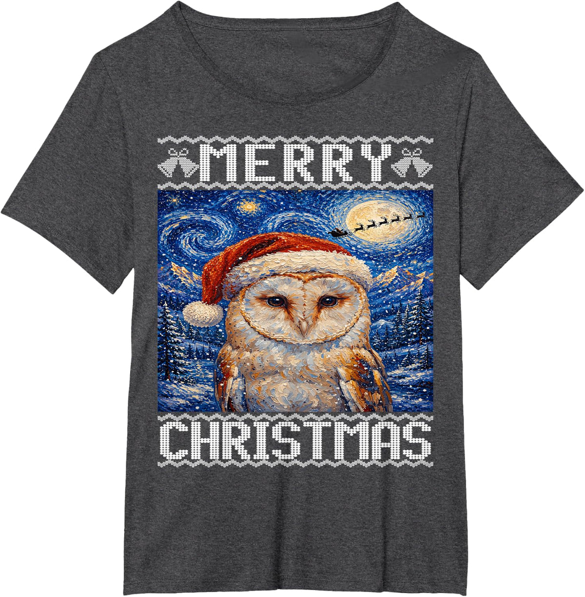 Barn Owl Merry Christmas Ugly T-Shirt - Dark Heather Grey