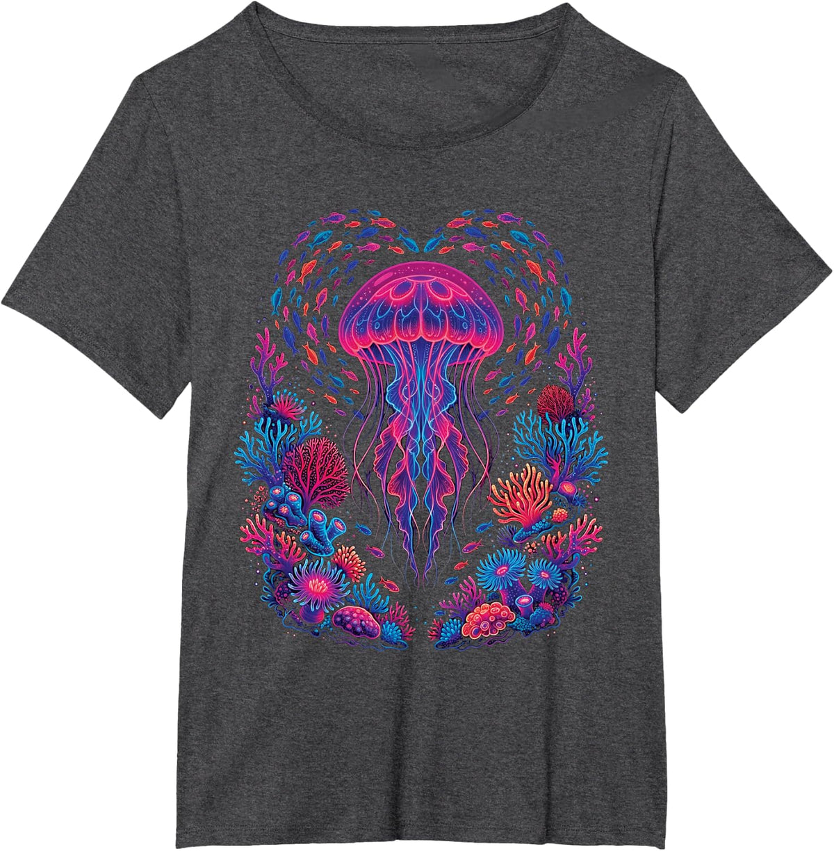 Minimalist Retro Jellyfish Aesthetic Ocean T-Shirt - Dark Heather Grey