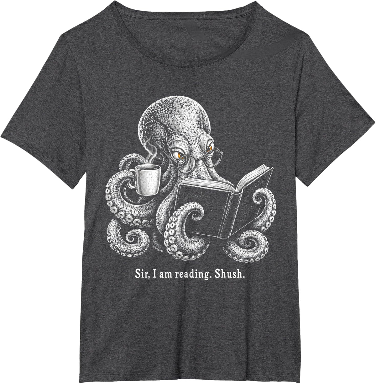 Octopus Book Lover Bookish Reader Funny School Librarian T-Shirt - Dark Heather Grey