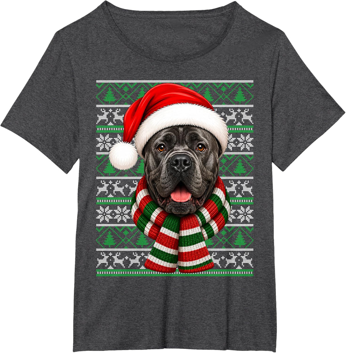 Cane Corso Dog Christmas Santa Hat Ugly Sweaters Xmas T-Shirt - Dark Heather Grey