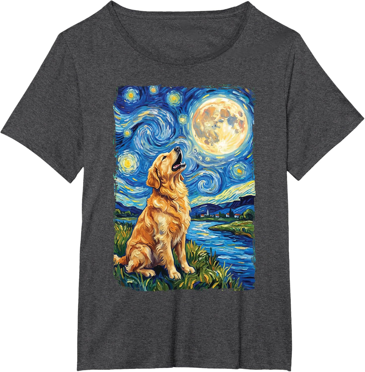 Golden Retriever Starry Night Howling T-Shirt - Dark Heather Grey