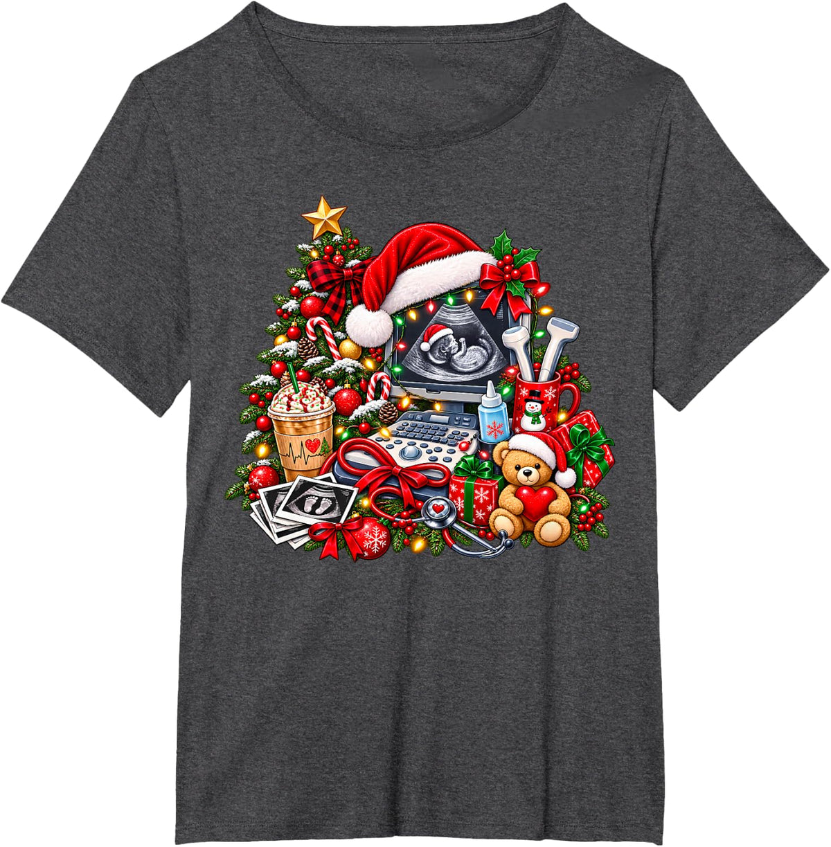 Christmas Sonographer Ultrasound Tech Christmas Technologist T-Shirt - Dark Heather Grey