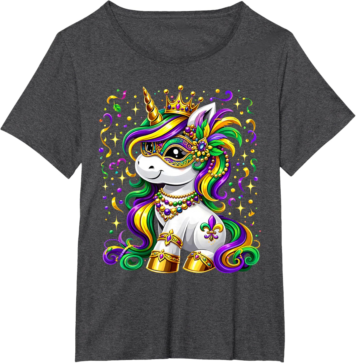 Cute Unicorn Mardi Gras Mask Carnival for Girls Kids Women T-Shirt - Dark Heather Grey