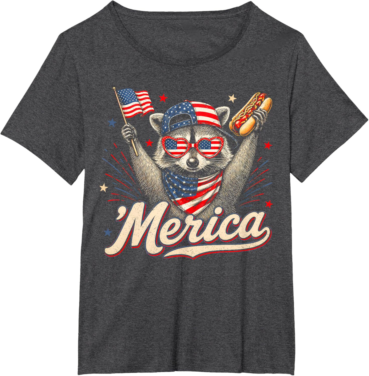 Raccoon Merica America USA Flag for Boys Girls Kids 4th July T-Shirt - Dark Heather Grey