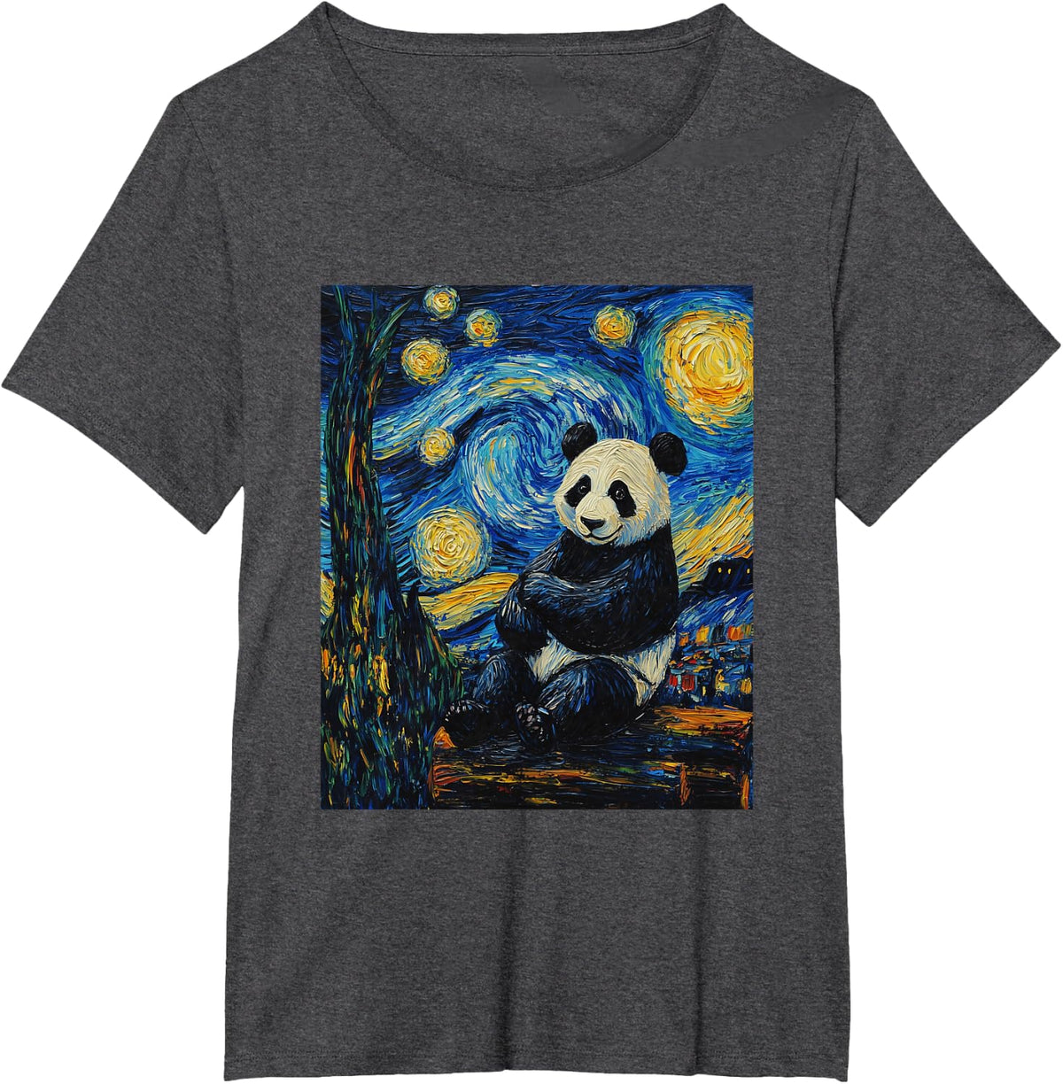 Cute Panda Bear Van Gogh Style Starry Night Graphic T-Shirt - Dark Heather Grey
