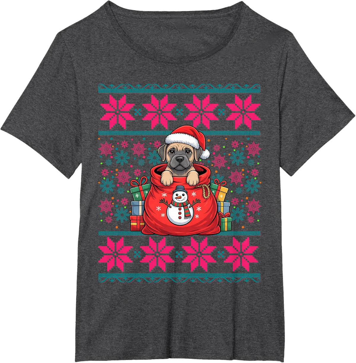 Santa Hat Ugly Christmas Pajama Women Girls Cane Corso Dog T-Shirt - Dark Heather Grey