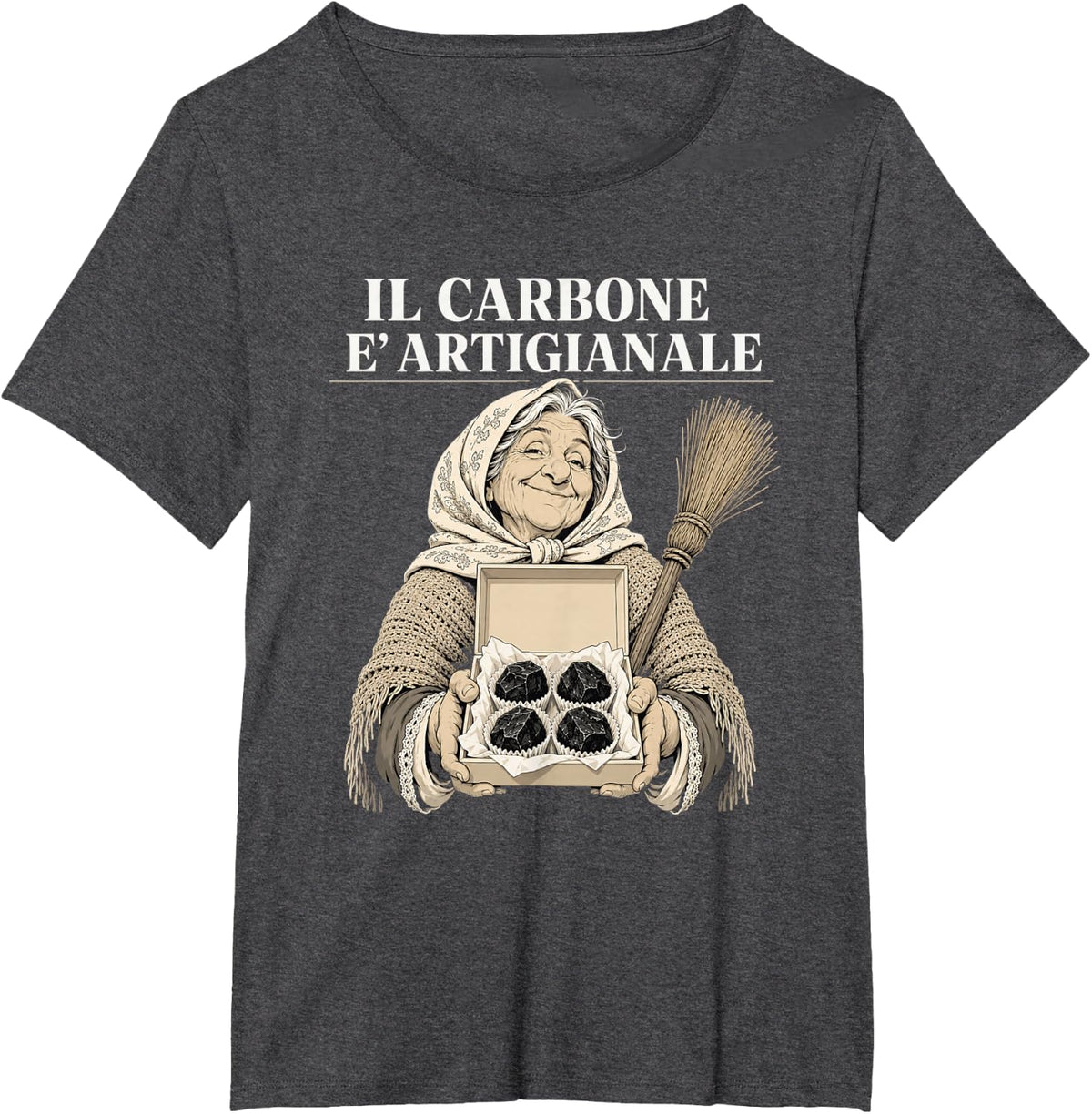 Il Carbone E' Artigianale Funny Befana Epifania Italy T-Shirt - Dark Heather Grey