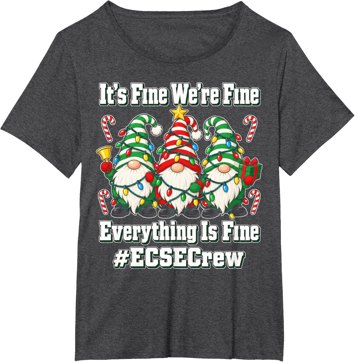 Everything Fine ECSE Teacher Christmas Shirt Gnomes T-Shirt - Dark Heather Grey