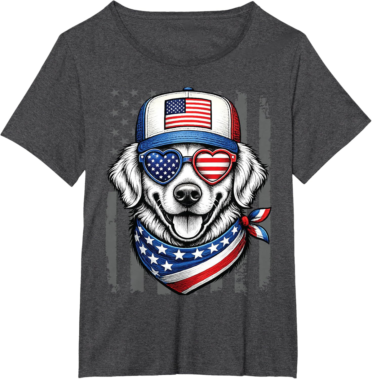 Patriotic Golden Retriever Dog American Flag 4Th of July T-Shirt - Dark Heather Grey