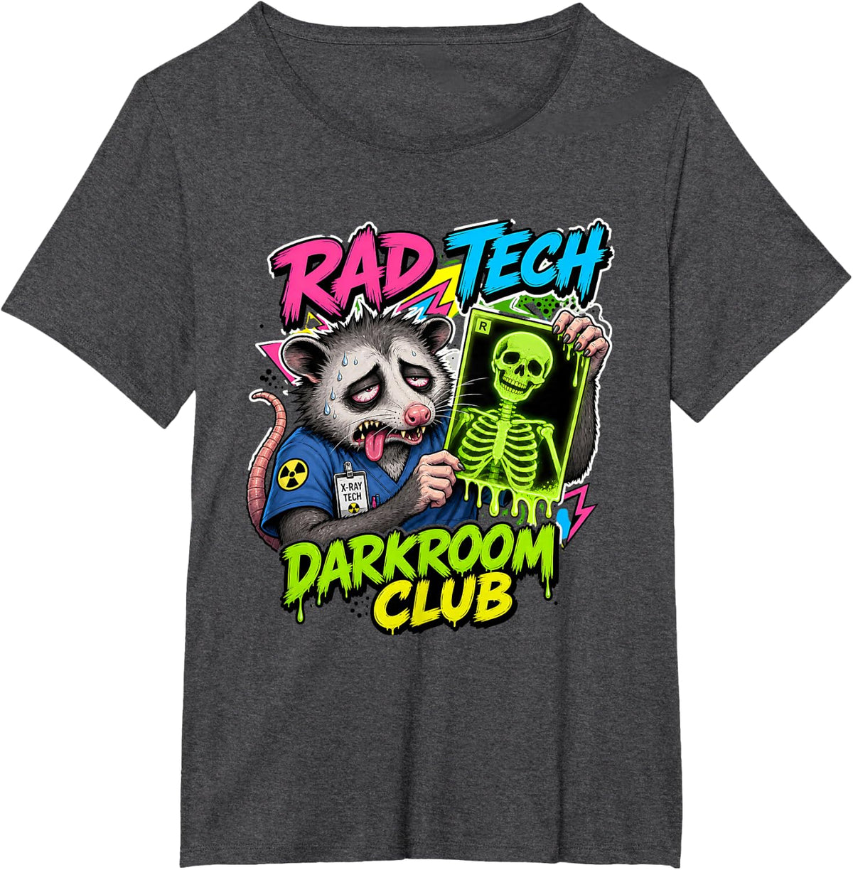 Rad Tech Opossum Darkroom Club Xray Technologist Apparel T-Shirt - Dark Heather Grey