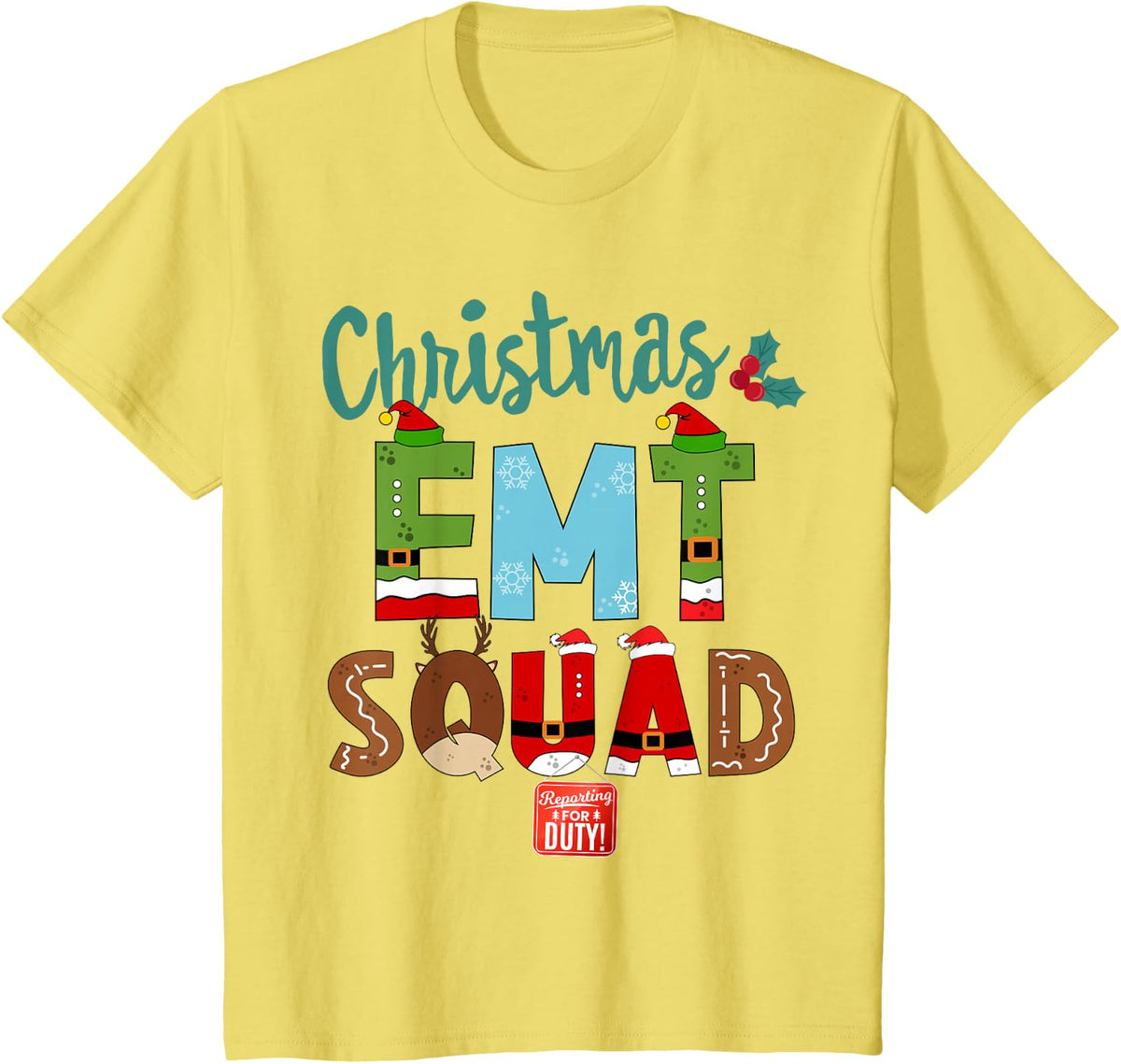 Christmas EMT Squad Nurse Team Emergency Medical Technician T-Shirt - Lemon Yellow