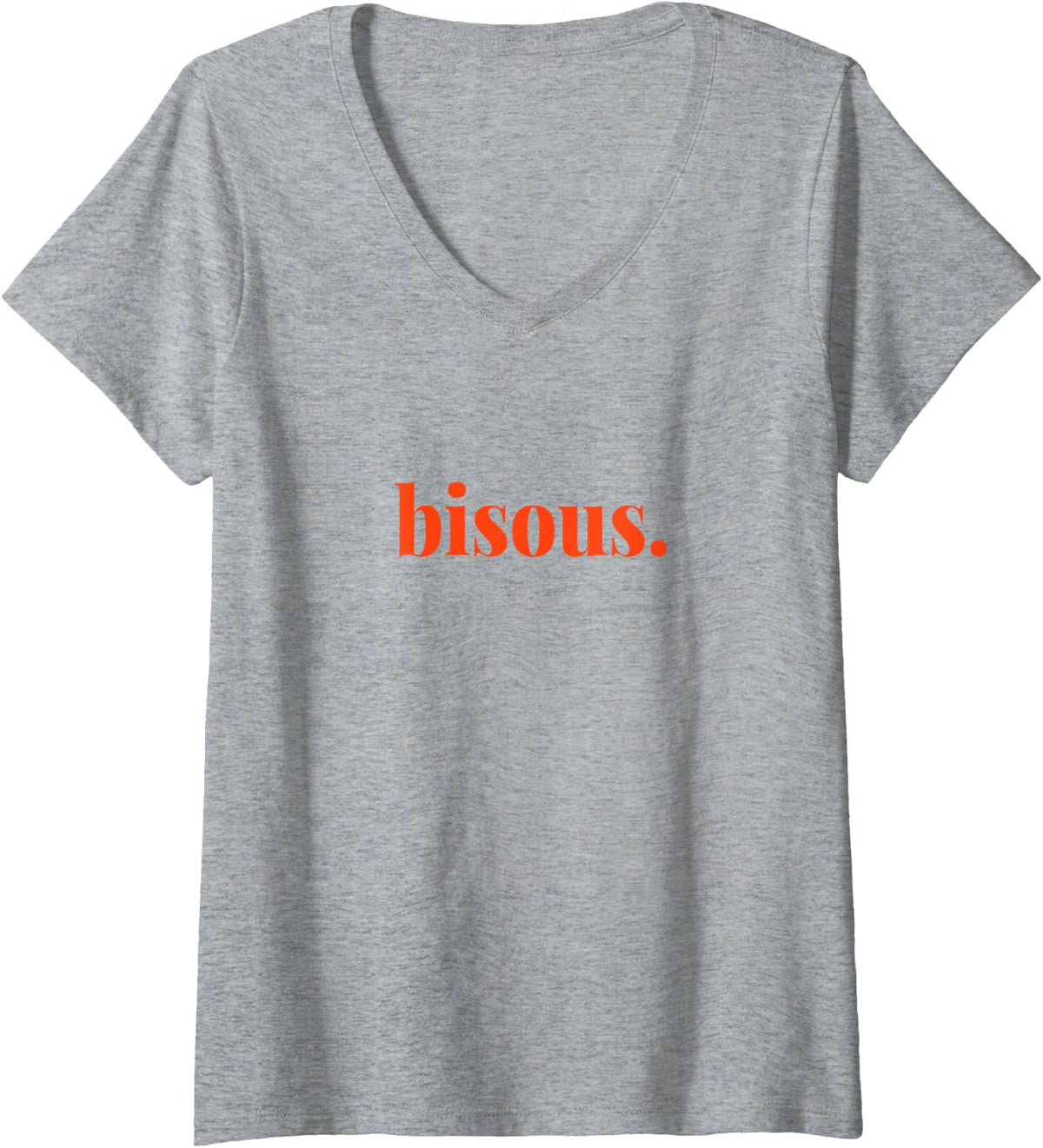 Womens Minimalist Bisous French Tee V-Neck T-Shirt - Heather Grey