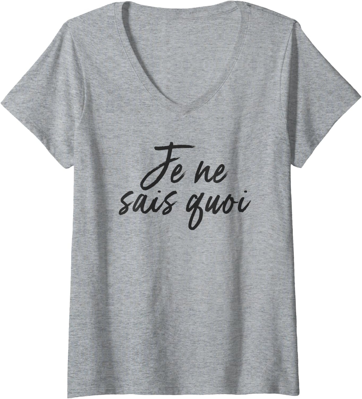 Womens Je Ne Sais Quoi French Phrase V-Neck T-Shirt - Heather Grey
