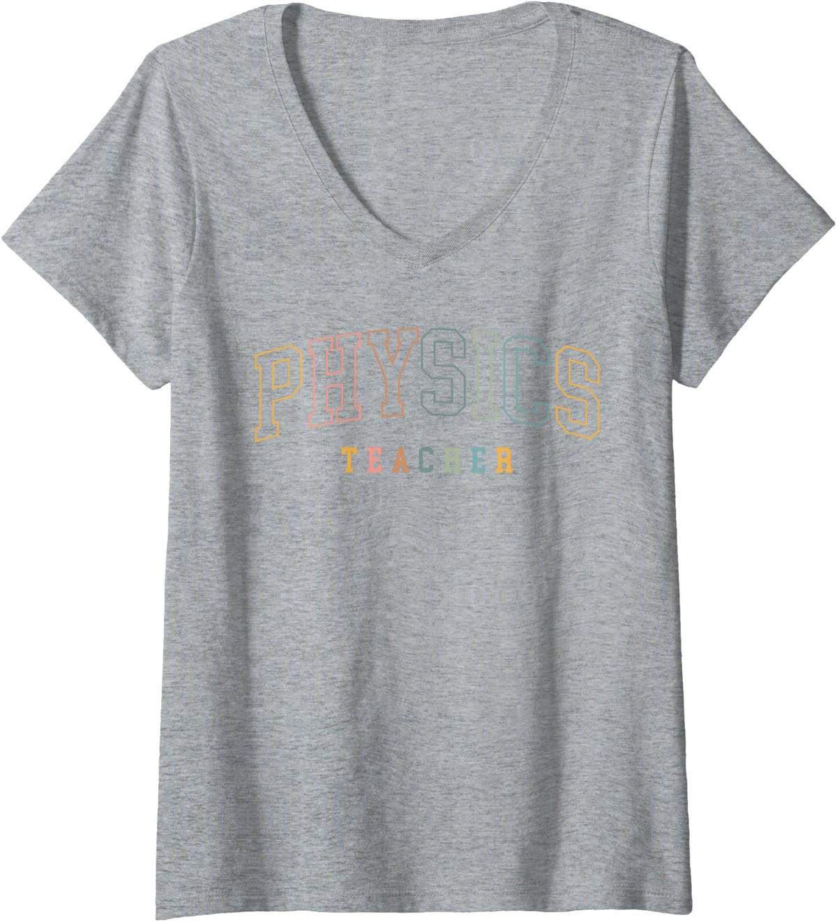 Women's Physics Teacher Men Women Retro Boho Colors Graphic V-Neck T-Shirt - Heather Grey