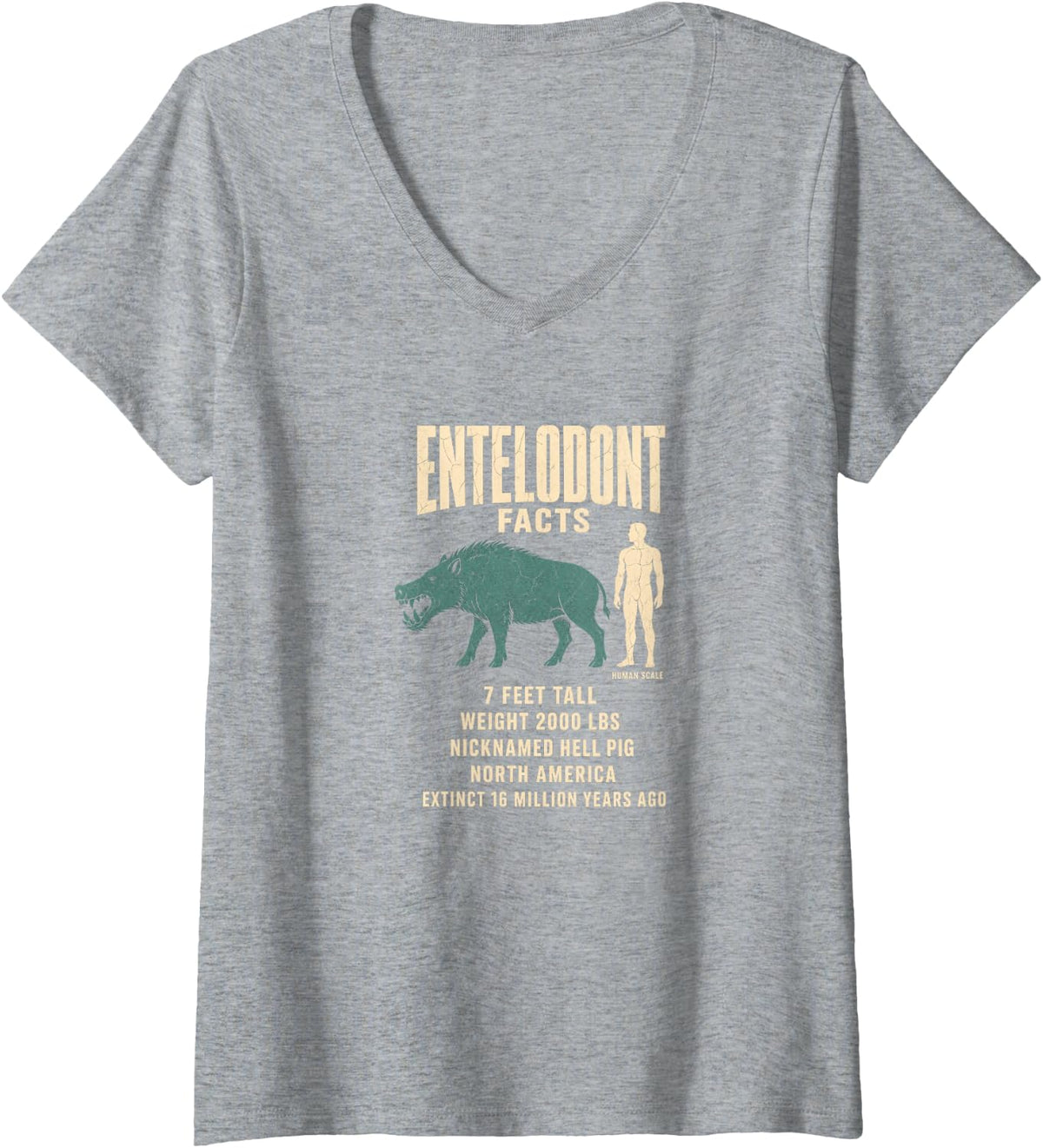 Women's Entelodont Facts Ice Age Size Comparison Chart V-Neck T-Shirt - Heather Grey