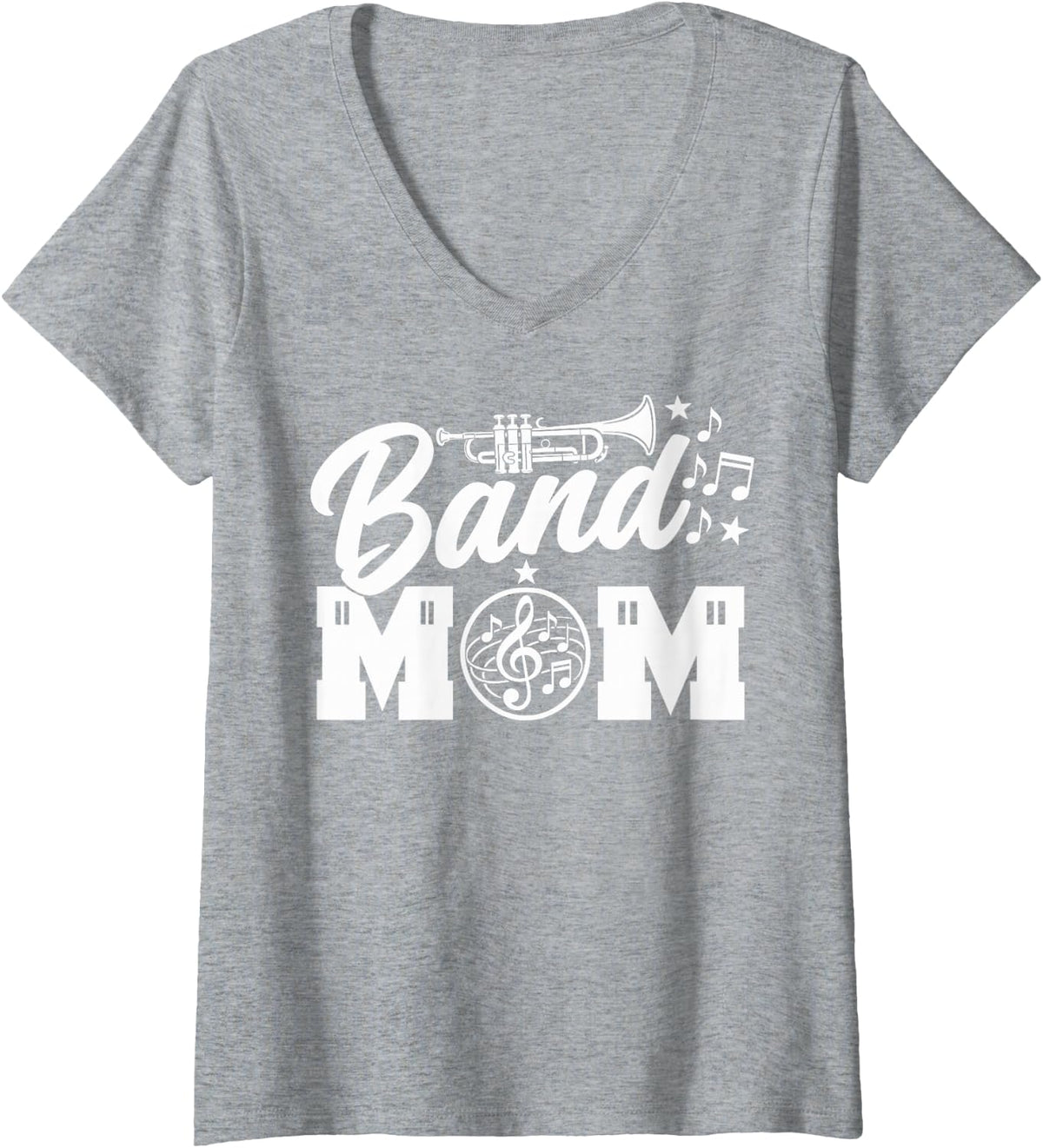 Women's Band Mom Proud Band Mom Musical Marching Band Trumpet Cool V-Neck T-Shirt - Heather Grey