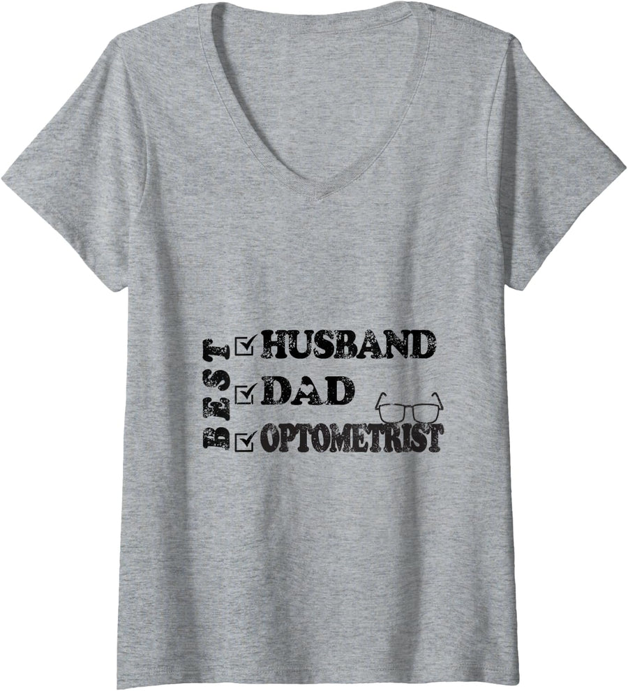 Women's Best Husband Dad Optometrist Design V-Neck T-Shirt - Heather Grey