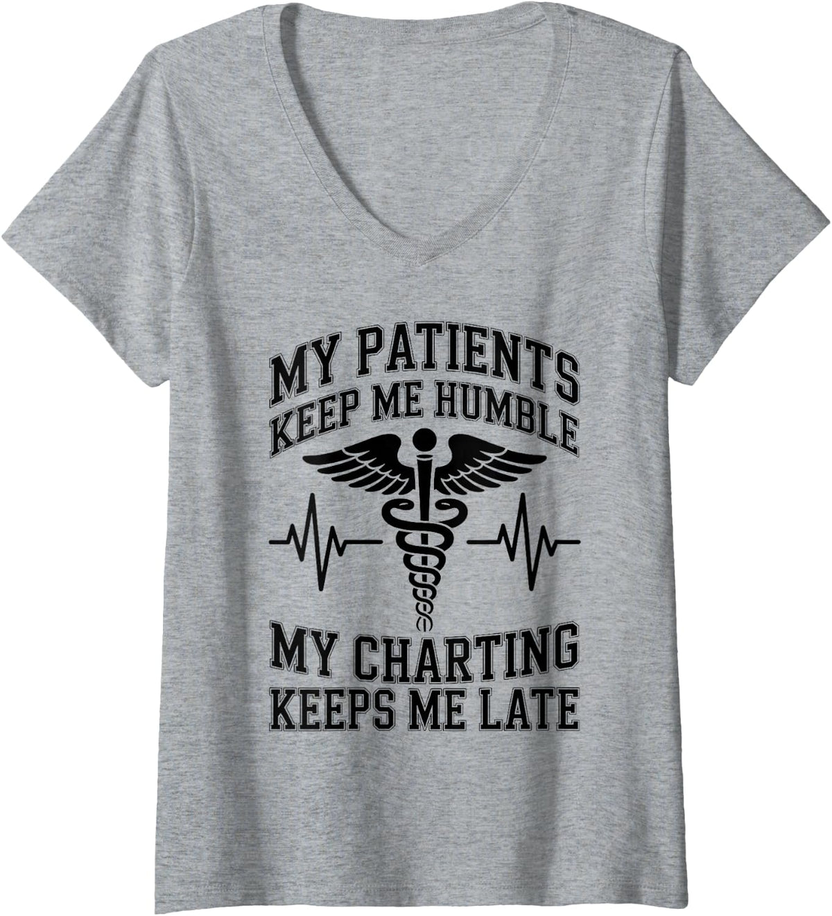 Women's My Patients Keep Me Humble Funny Nurse Practitioner NP V-Neck T-Shirt - Heather Grey