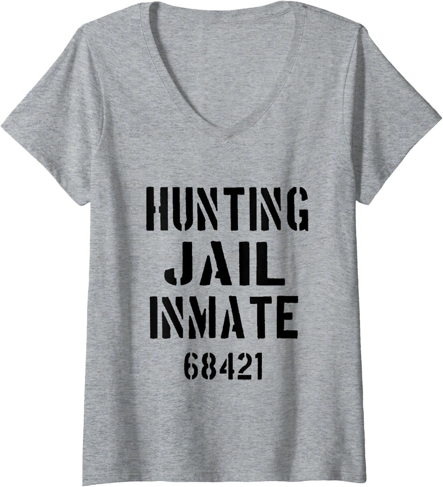 Women's Hunting Prisoner/Hunter Team Lazy Halloween Costume V-Neck T-Shirt - Heather Grey