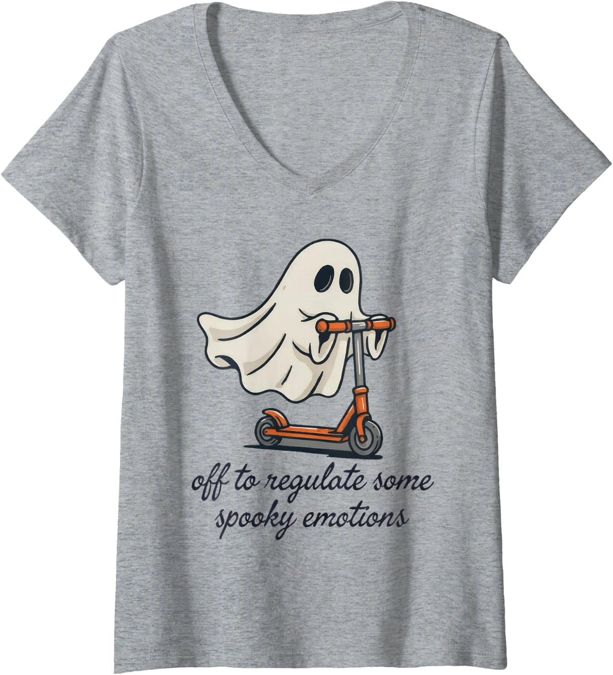 Women's Therapist Off to Regulate Some Spooky Emotions Halloween V-Neck T-Shirt - Heather Grey