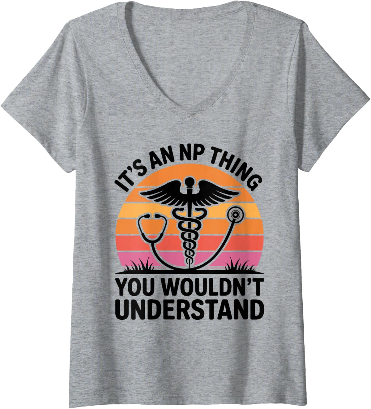 Women's It's an NP Thing Funny Nurse Practitioner Nursing V-Neck T-Shirt - Heather Grey
