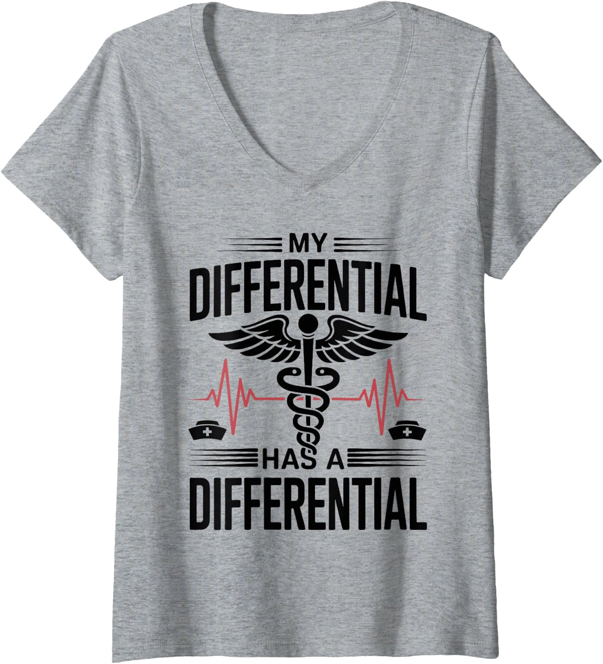 Women's My Differential Has A Differential Funny Nurse Practitioner V-Neck T-Shirt - Heather Grey