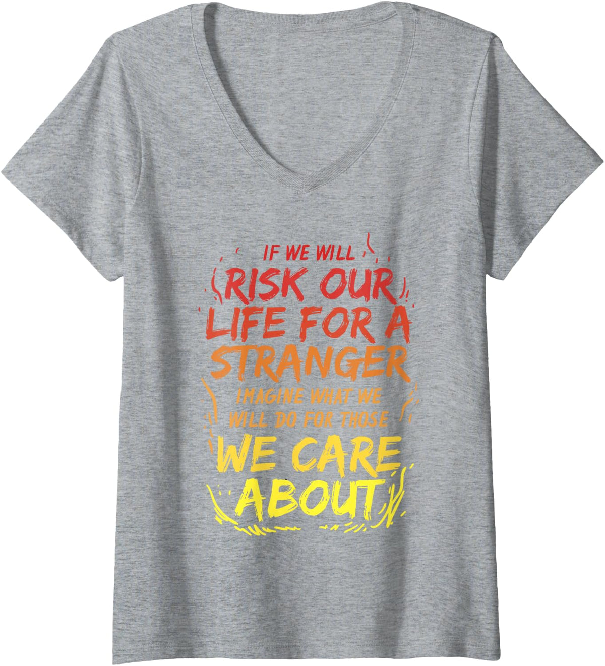 Women's Firefighter Shirt Thin Red Line Risk Stranger Christmas V-Neck T-Shirt - Heather Grey