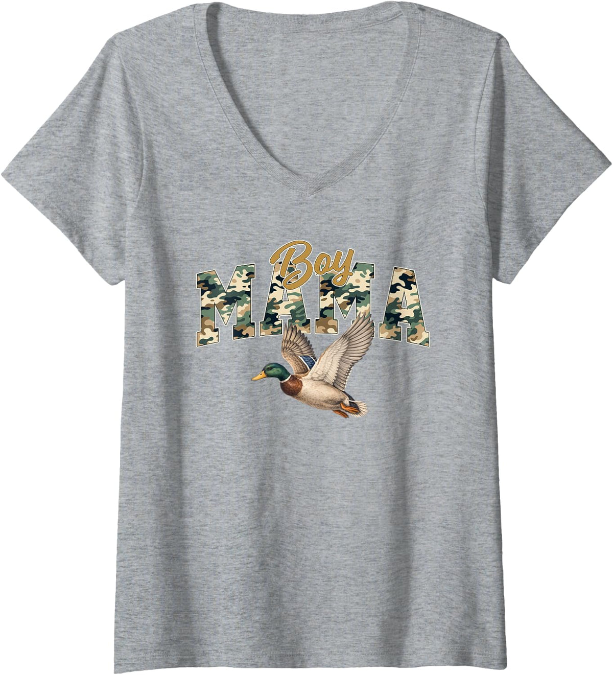 Women's Boy Mama Duck Hunting Camo Family Outdoor Gifts Mother V-Neck T-Shirt - Heather Grey