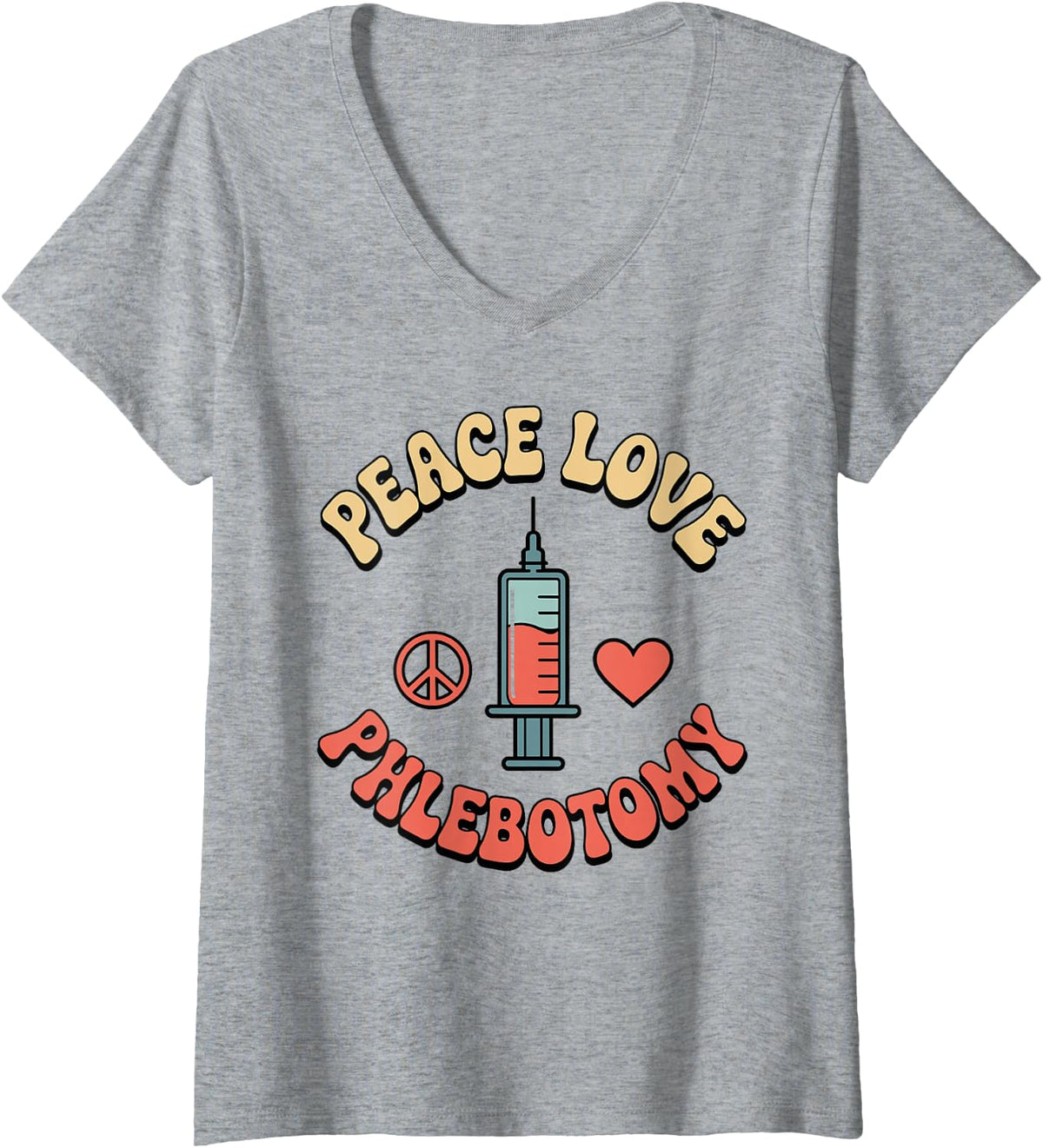Women's Peace Love Phlebotomy Phlebotomist V-Neck T-Shirt - Heather Grey