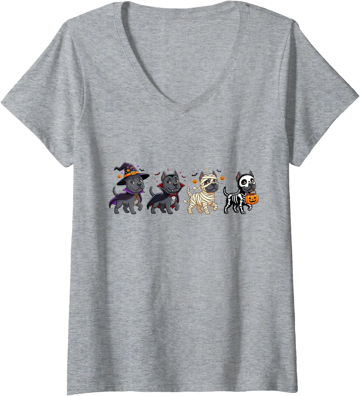 Women's Cane Corso Witch Vampire Ghost Halloween Kids Mens Womens V-Neck T-Shirt - Heather Grey