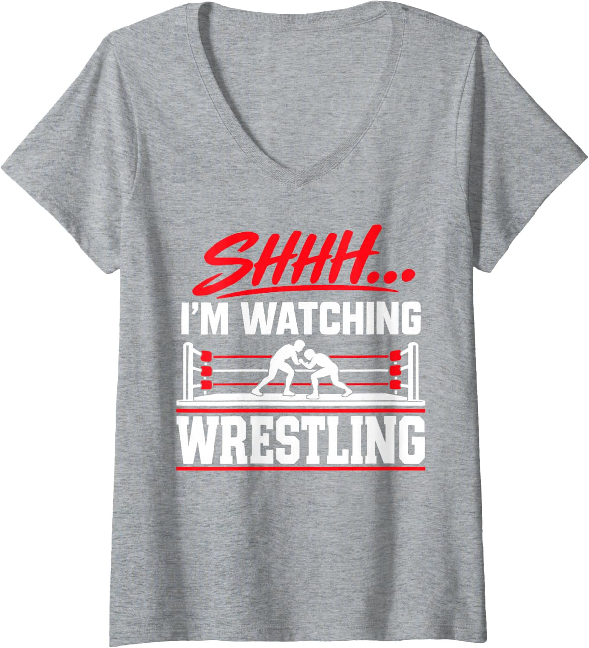 Women's Shhh I'm Watching Wrestling Funny Wrestlers Wrestling Fan V-Neck T-Shirt - Heather Grey
