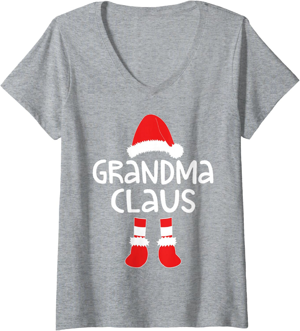 Womens Grandma Claus Shirt Women Matching Grandma Christmas V-Neck T-Shirt - Heather Grey