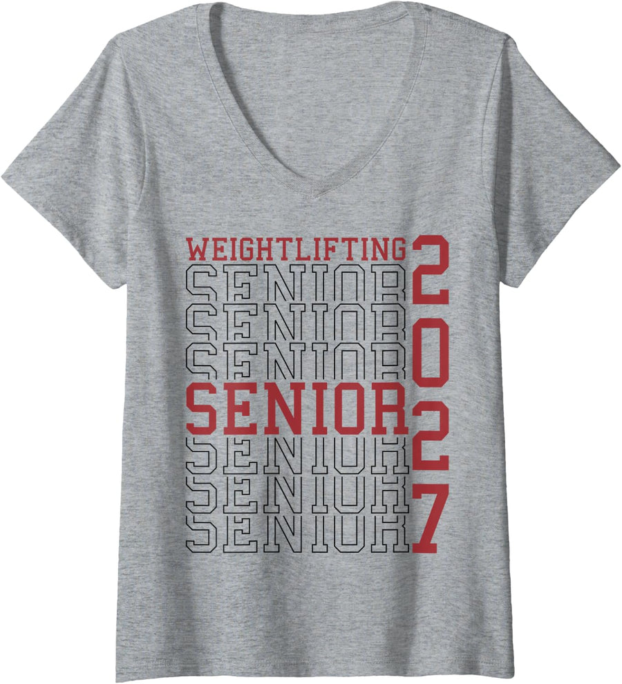 Women's Weightlifting Senior Night Weightlifting 2027 Graduation 72 V-Neck T-Shirt - Heather Grey