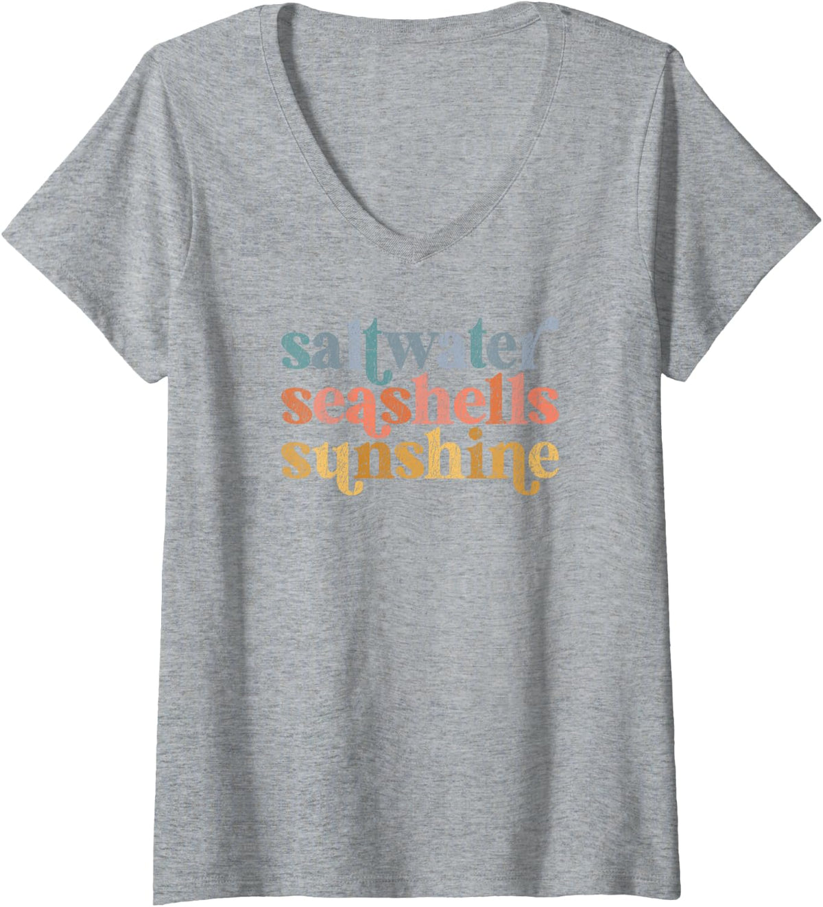 Womens Saltwater Seashells Sunshine V-Neck T-Shirt - Heather Grey