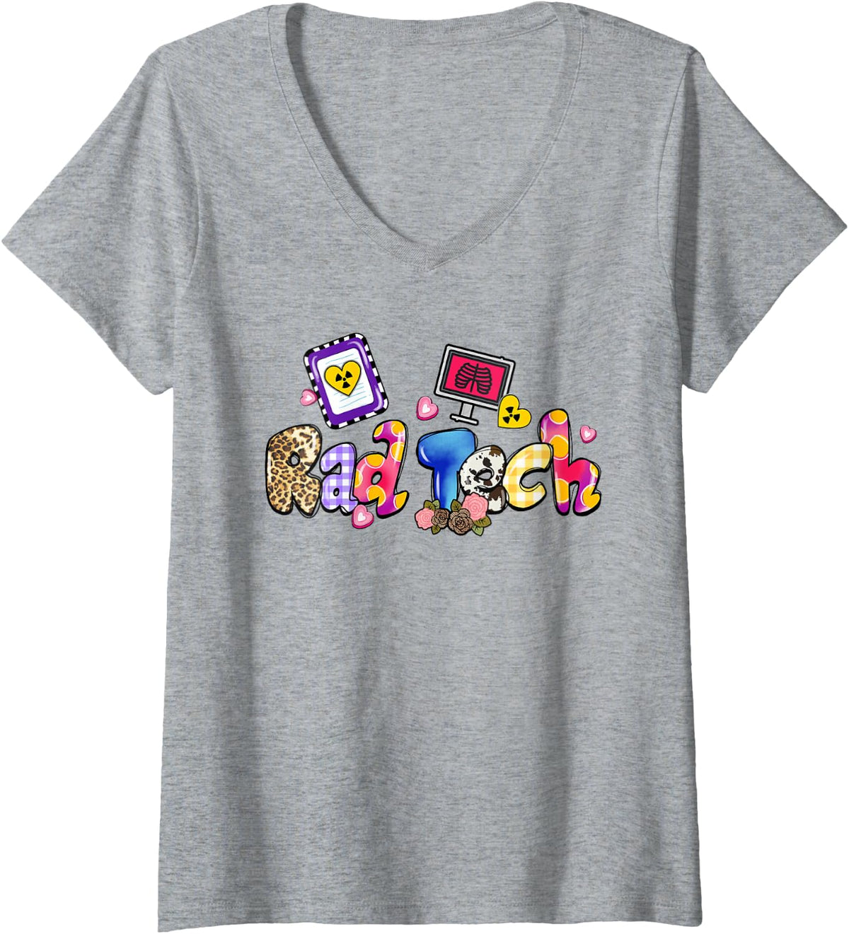 Women's Rad Tech Leopard Funny Rad Tech Gifts V-Neck T-Shirt - Heather Grey