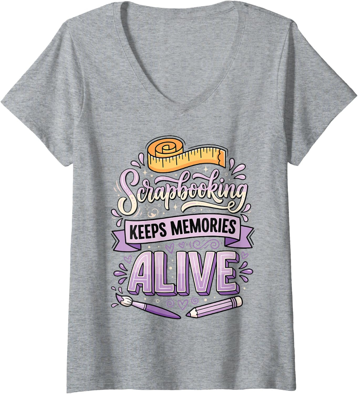 Women's Scrapbooking Keeps Memories Alive V-Neck T-Shirt - Heather Grey