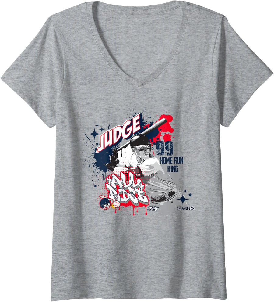 Womens Aaron Judge New York Baseball Sket One x MLB Players V-Neck T-Shirt - Heather Grey