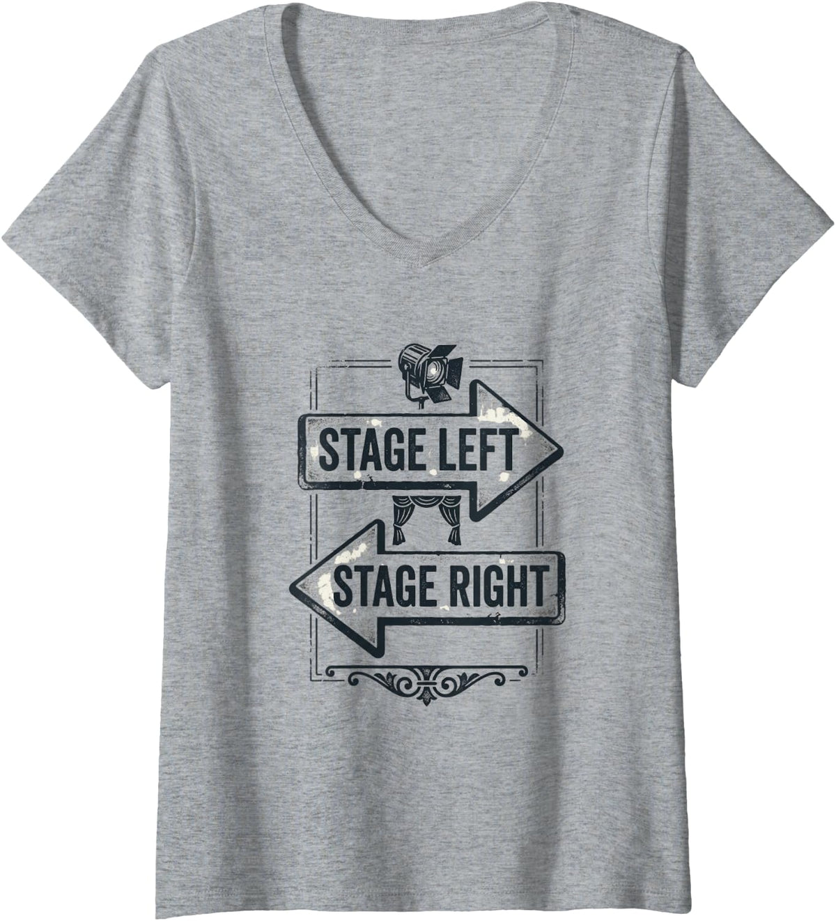 Women's Stage Left Stage Right Funny Theater Drama Play V-Neck T-Shirt - Heather Grey