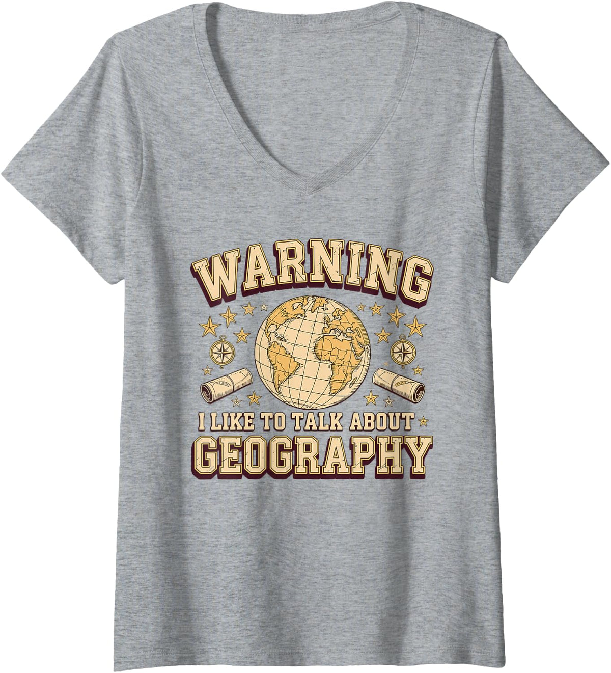 Women's Warning I Like to Talk About Geography Nerd - V-Neck T-Shirt - Heather Grey