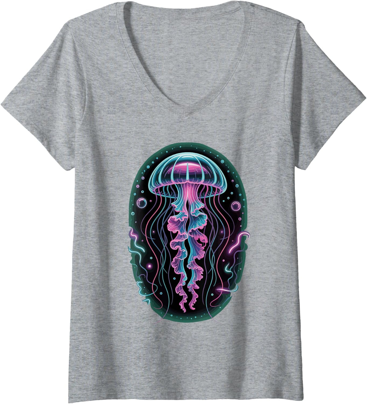 Women's Bioluminescent Jellyfish Sea Creature Glow V-Neck T-Shirt - Heather Grey