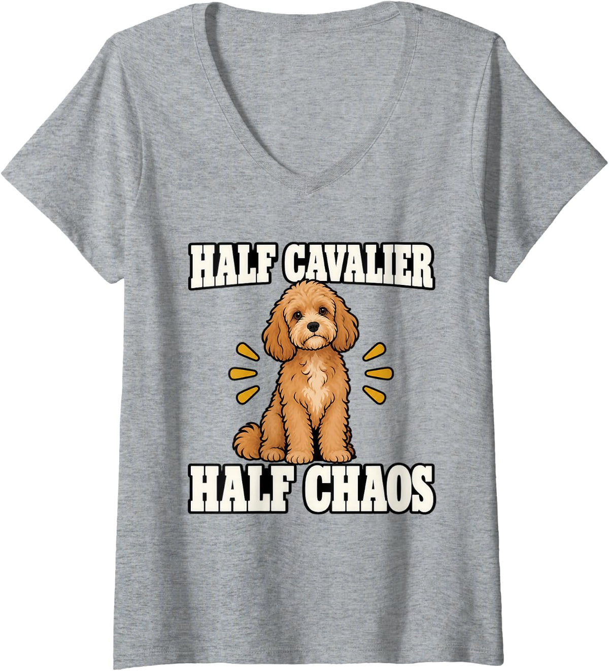 Women's Cavapoo Half Cavalier Half Chaos Breed Lover Funny Doodle V-Neck T-Shirt - Heather Grey