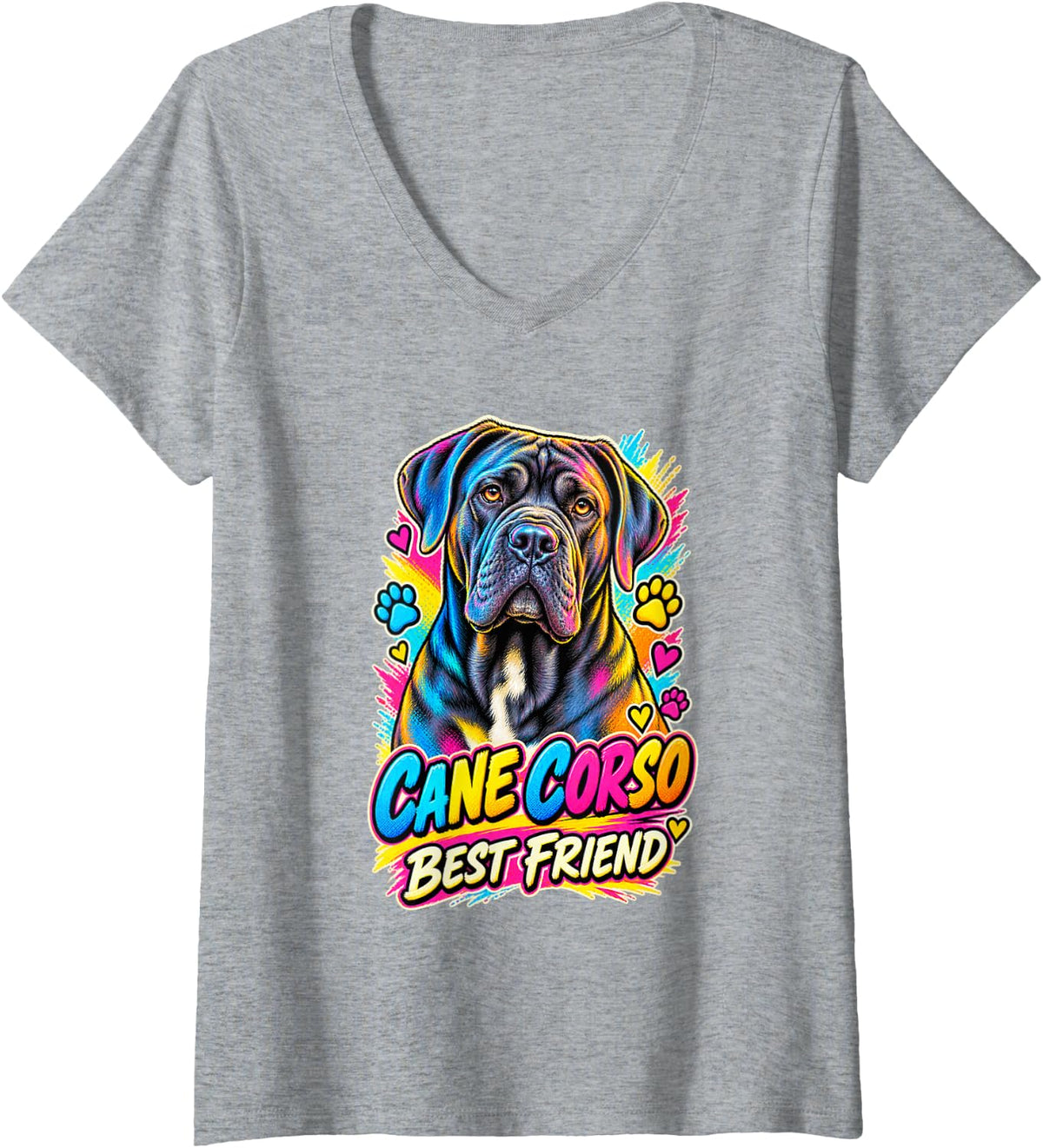 Women's Cane Corso Best Friend Colorful Pop Art Dog Mom, Dog Lovers V-Neck T-Shirt - Heather Grey
