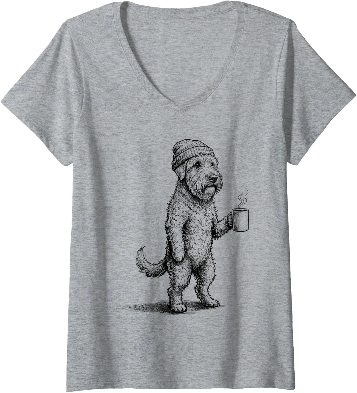 Women's Grumpy Soft Coated Wheaten Terrier Dog Drinking Coffee Funny V-Neck T-Shirt - Heather Grey
